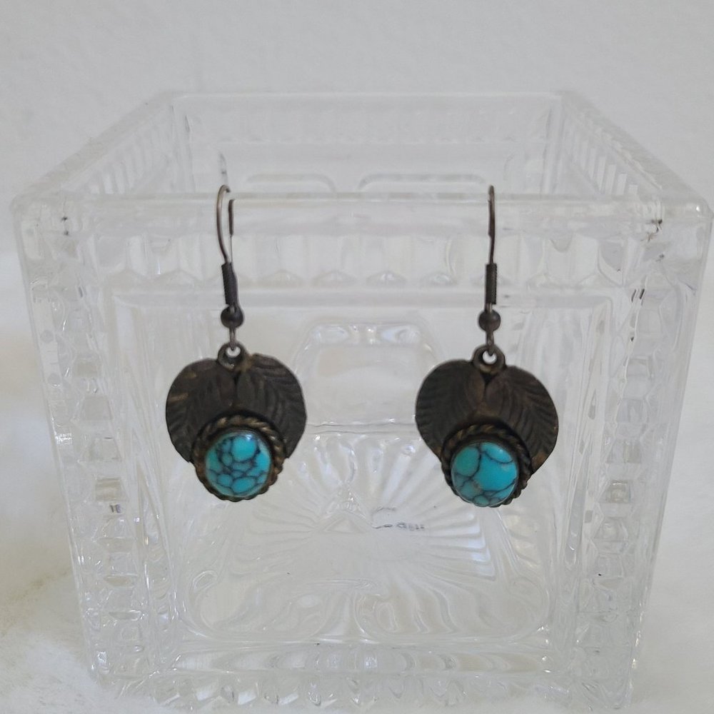 Turquoise on bronze Tone Backing Earrings